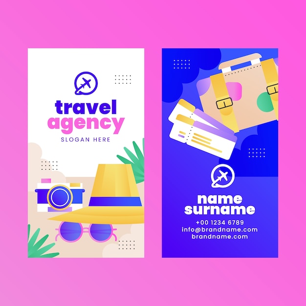 Vector gradient vertical business card template for travel agency