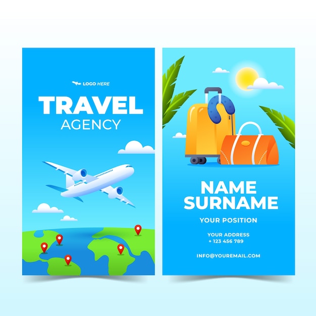 Vector gradient vertical business card template for travel agency