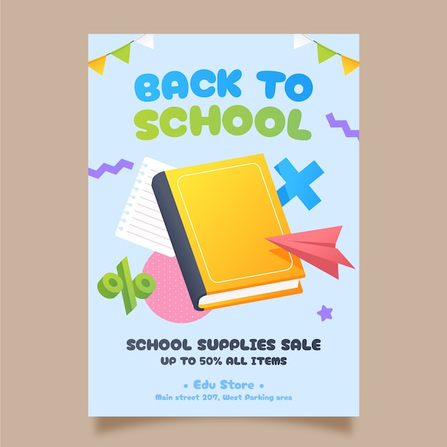 Vector gradient vertical poster template for back to school season