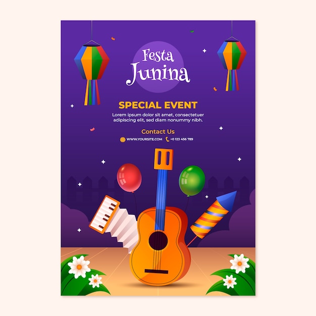 Gradient vertical poster template for brazilian festas juninas festivities