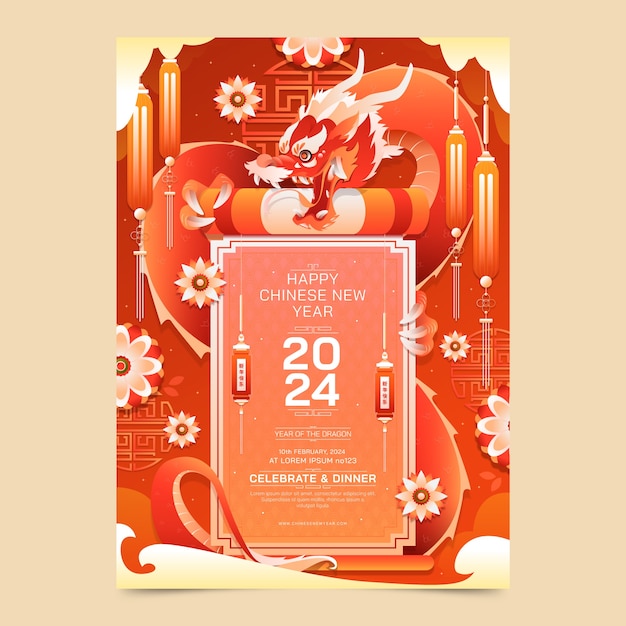 Vector gradient vertical poster template for chinese new year festival