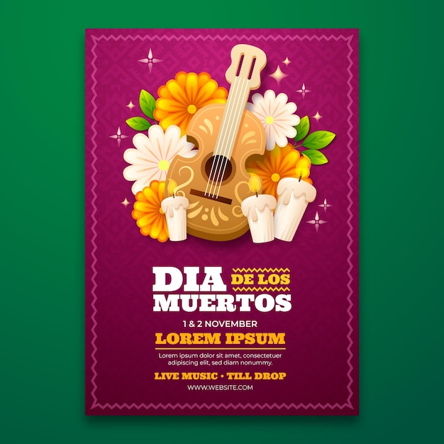 Gradient vertical poster template for dia de muertos celebration