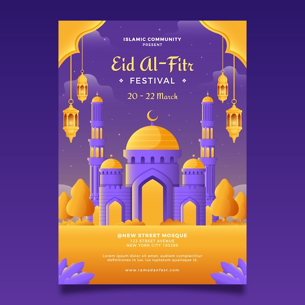 eid al-fitr 축하를 위한 그라데이션 수직 포스터 템플릿