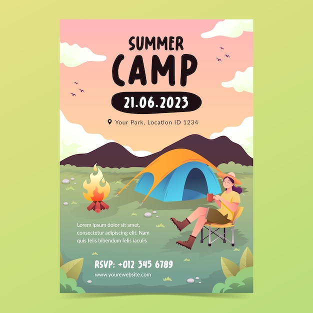 Gradient vertical poster template for summer camp