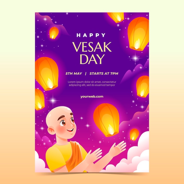 Vector gradient vertical poster template for vesak festival celebration