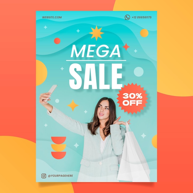 Vector gradient vertical sale poster template with photo