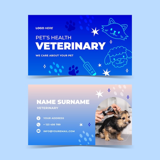 Premium Vector | Gradient veterinary center horizontal business card