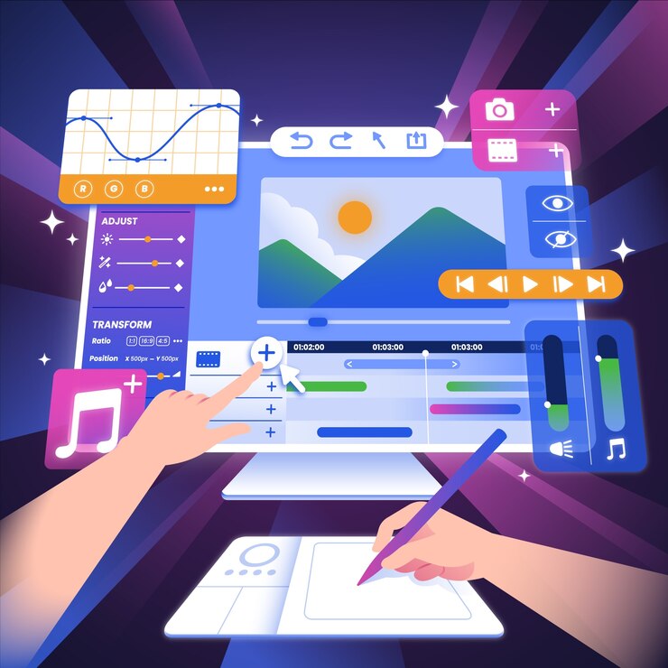 Vector gradient video editing software illustration