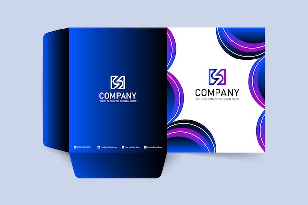 Gradient wave style presentation folder for modern business company