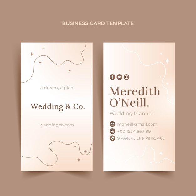 Vector gradient wedding planner vertical business card