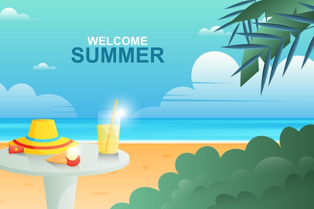 Gradient welcome summer background with beach and food