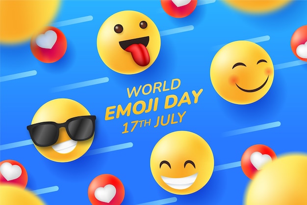 Vector gradiënt wereld emoji dag achtergrond met emoticons