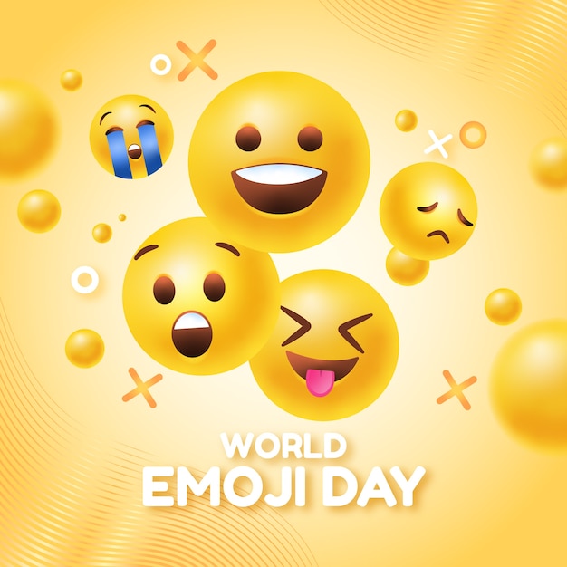 Vector gradiënt wereld emoji dag illustratie met emoticons