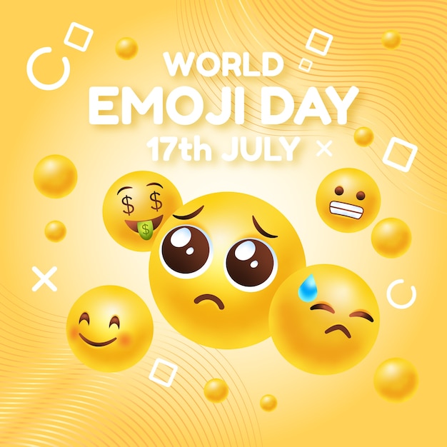 Vector gradiënt wereld emoji dag illustratie met emoticons