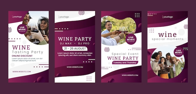 Vector gradient wine party instagram stories