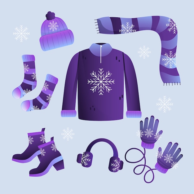 Vector gradient winter clothes and essentials collection