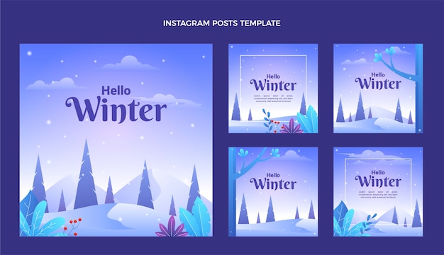 Vettore collezione di post instagram invernali sfumati