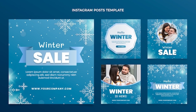 Vector gradient winter instagram posts collection