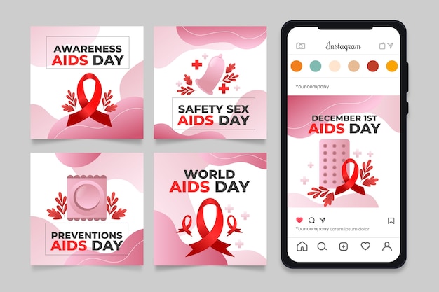 Gradient world aids day instagram posts collection