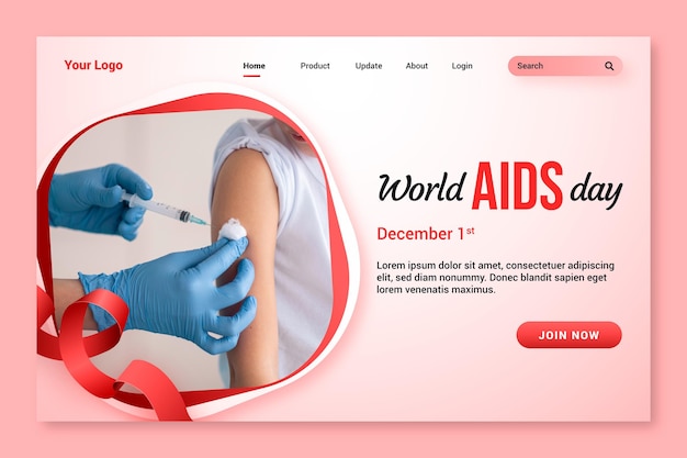 Modello di pagina di destinazione del giorno dell'aids del mondo sfumato