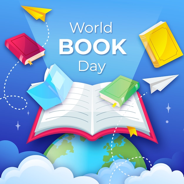 Gradient world book day illustration