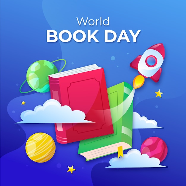 Vector gradient world book day illustration