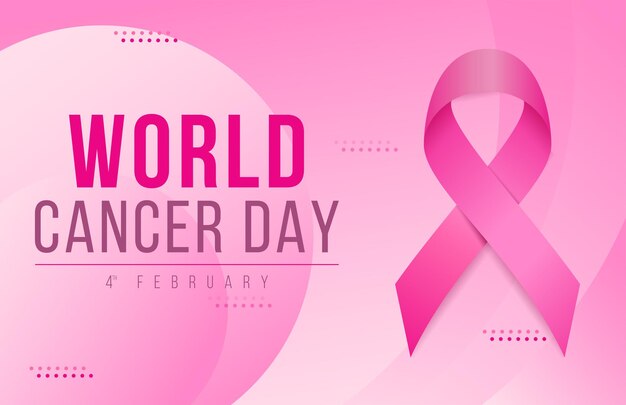 Gradient world cancer day horizontal banner background with pink ribbon