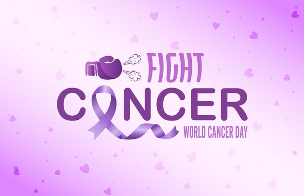 Gradient world cancer day horizontal banner background with purple ribbon