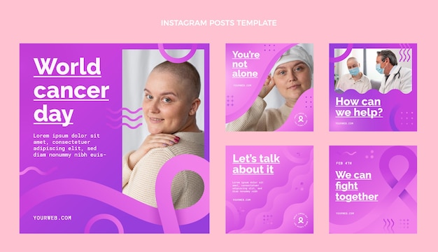 Gradient world cancer day instagram posts collection