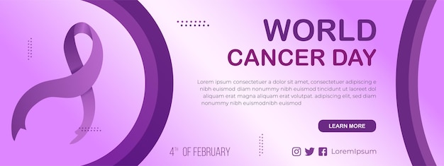 Gradient World cancer day social media cover template horizontal banner with cancer day ribbon