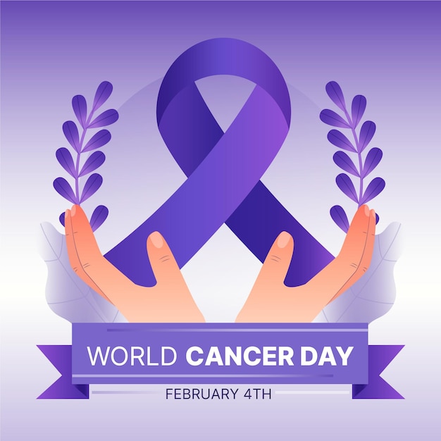 Gradient world cancer day with hands