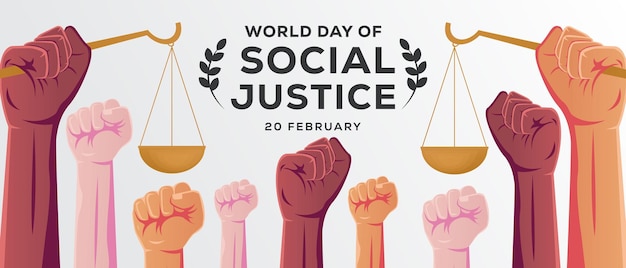 Vector gradient world day of social justice horizontal banner illustration