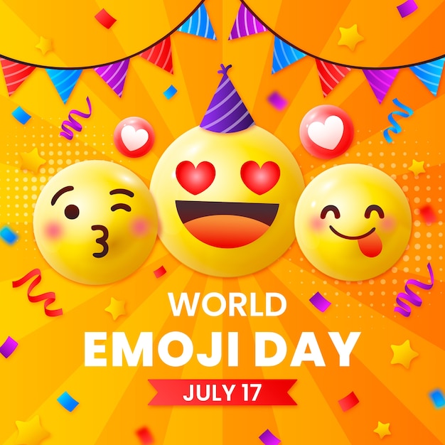 Illustrazione delle decorazioni del giorno degli emoji del mondo sfumato