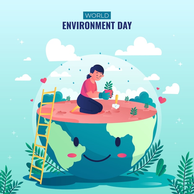 Vector gradient world environment day illustration