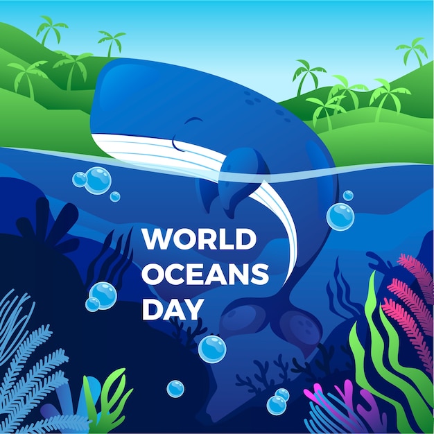 Gradient world oceans day illustration with whale