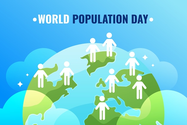 Градиентный фон день населения мира с людьми и планетой