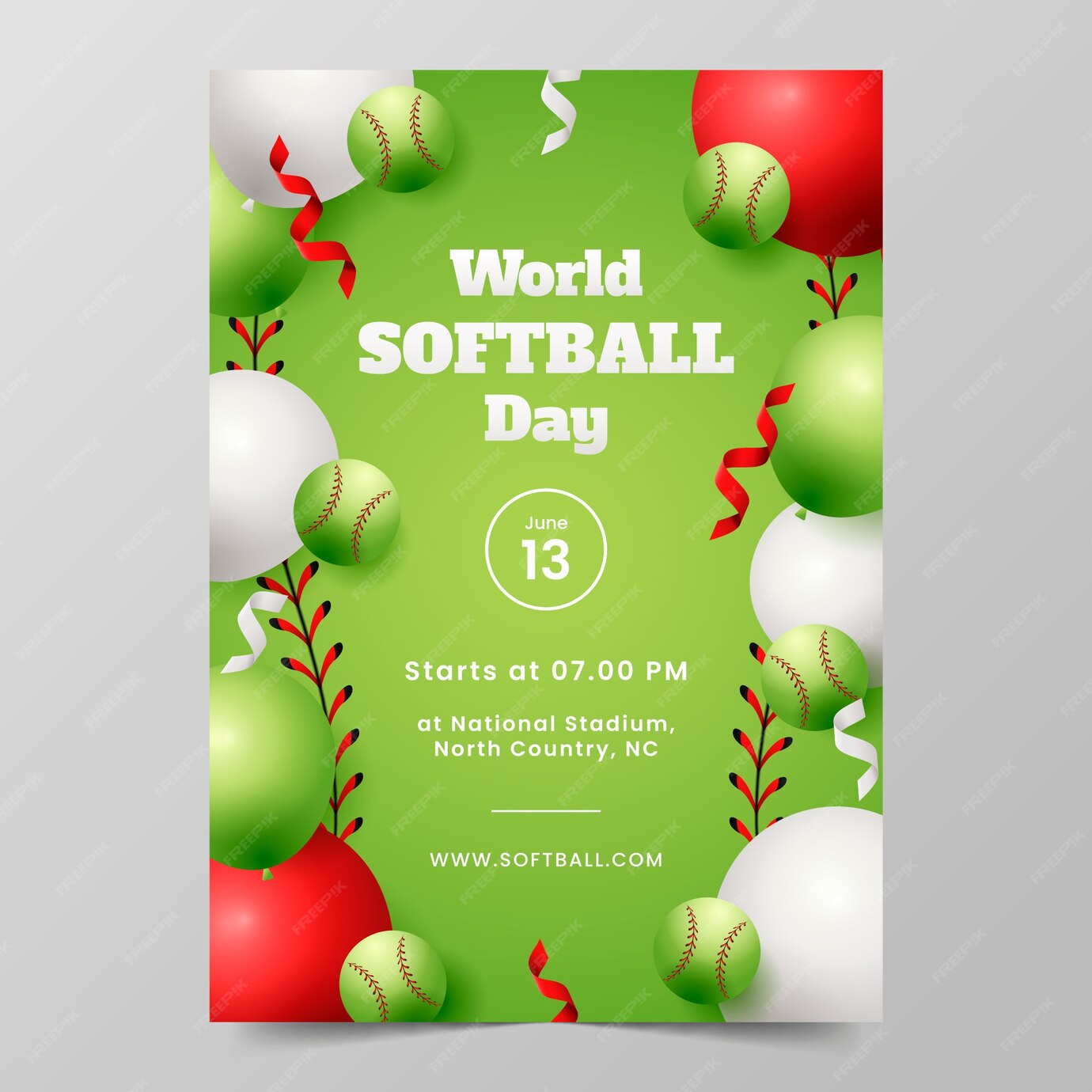 Premium Vector Gradient world softball day poster template