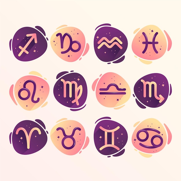 Vector gradient zodiac sign collection