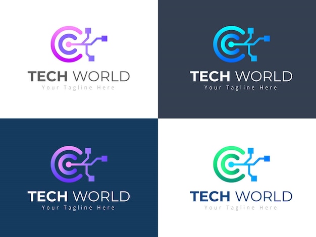 Gradiëntstijl van de technologie-logo-collectie
