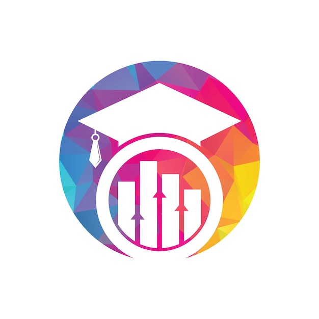 Graduate Cap met Finance Bar Chart Logo Vector Onderwijs logo-ontwerp en investeringslogo