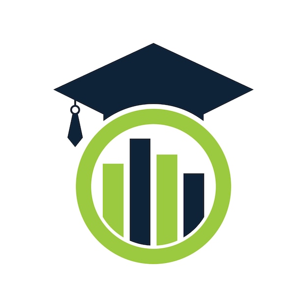 Кепка выпускника с вектором логотипа финансовой гистограммы. Дизайн логотипа образования и инвестиционный логотип.
