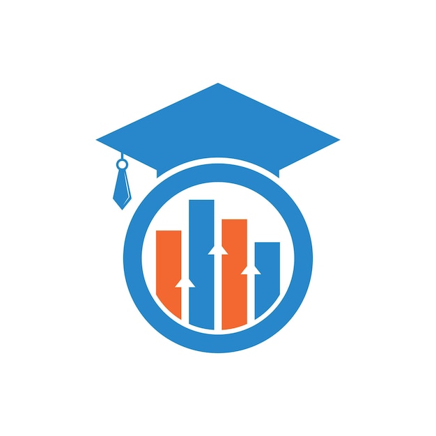 金融棒グラフのロゴのベクトルを持つ大学院キャップ。教育のロゴデザインと投資のロゴ。