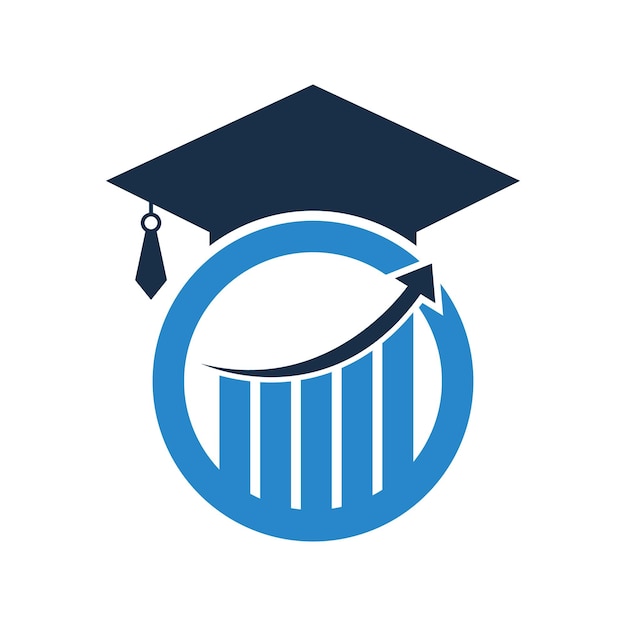 재무 막대 차트 로고가 있는 대학원 모자 벡터 교육 로고 디자인 및 투자 로고