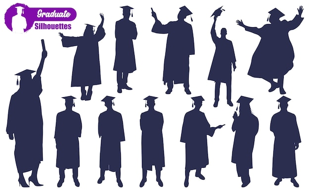 Graduate celebrating graduation silhouettes vector illustration