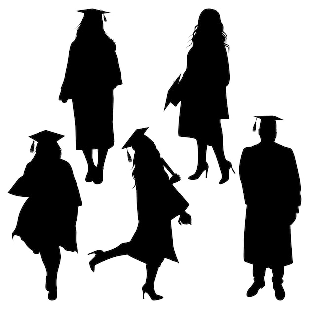 Laureati che festeggiano la laurea silhouettes illustrazione vettoriale