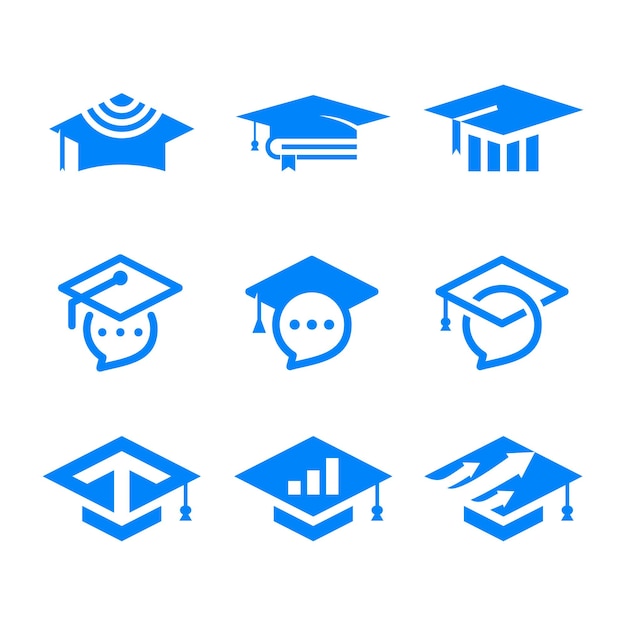 graduate and chat logo design. education communication symbol vector illustration.