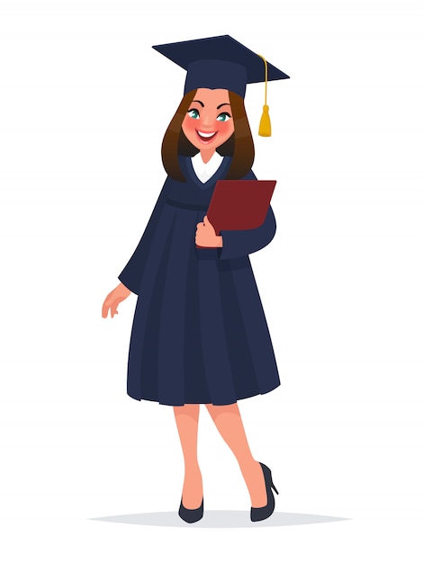 Graduate girl in mantle with diploma.