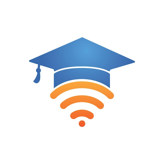 Graduate hat and wifi vector logo design