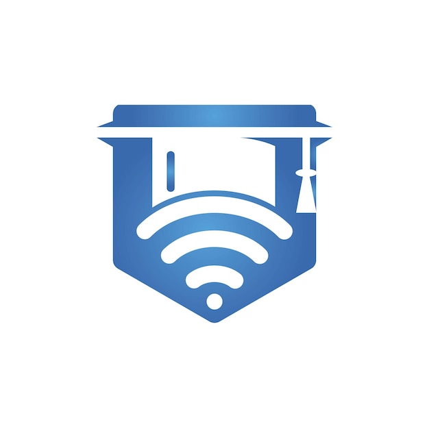 Graduate hoed en wifi vector logo ontwerp