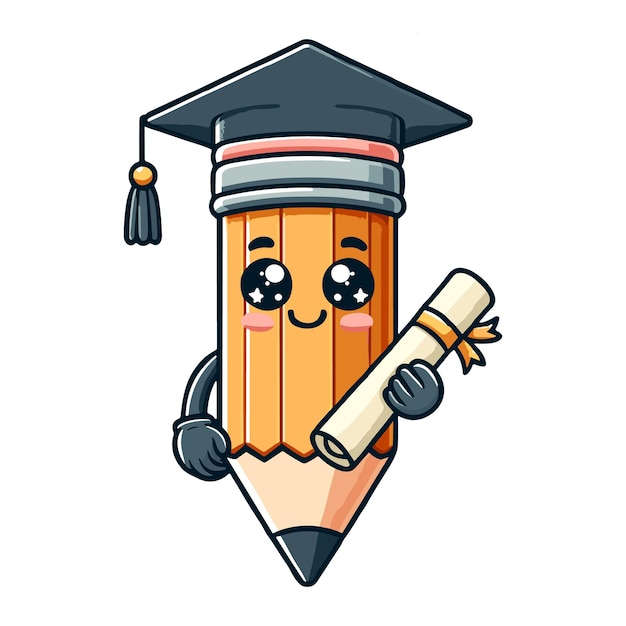 Graduate Pencil Mascot Academic Achievements with a Cute Twist